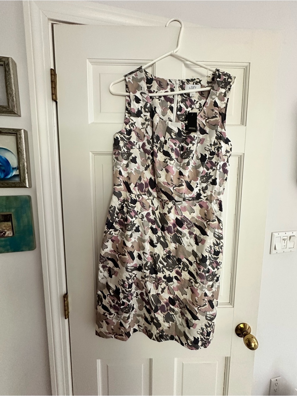 LOFT Sleeveless Floral Midi Dress in White, Cream, Taupe and Soft Purple